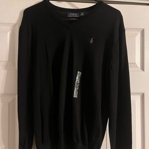Mens Black Polo V Neck Sweater